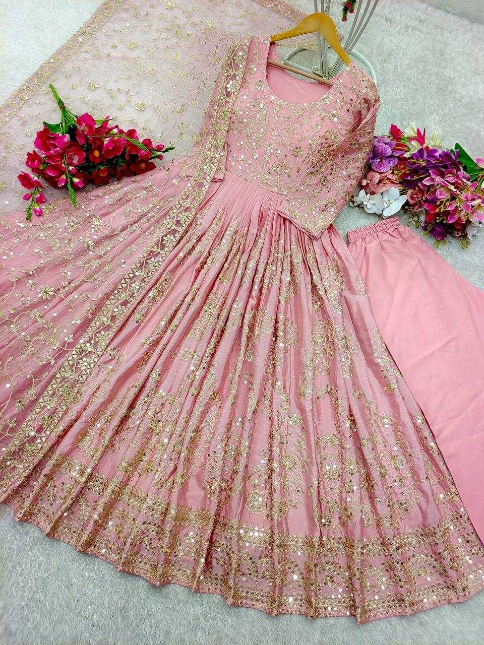Chinon Silk Embroidery Designer Gown - MYLUXURY LANE ENTERPRISE